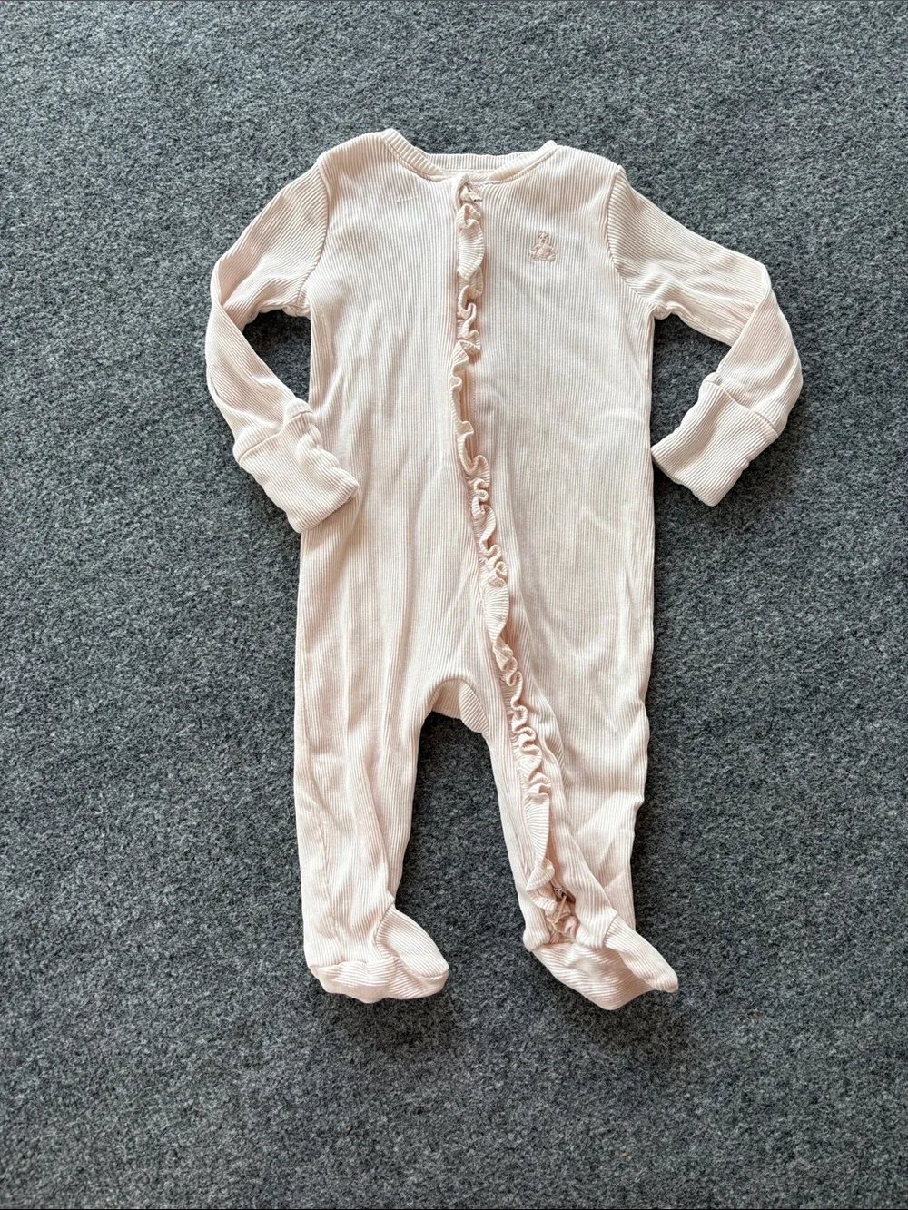 GAP Light Pink Ruffle-Trim Footed One-Piece - Zipped - Size 3 to 6 months